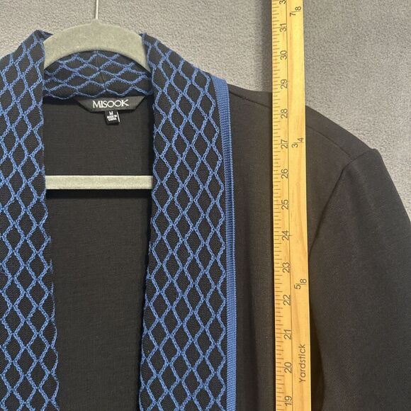 MISOOK Knit Cardigan Open Jacket Womens Size M Black Blue Trim Career Office - Picture 5 of 6